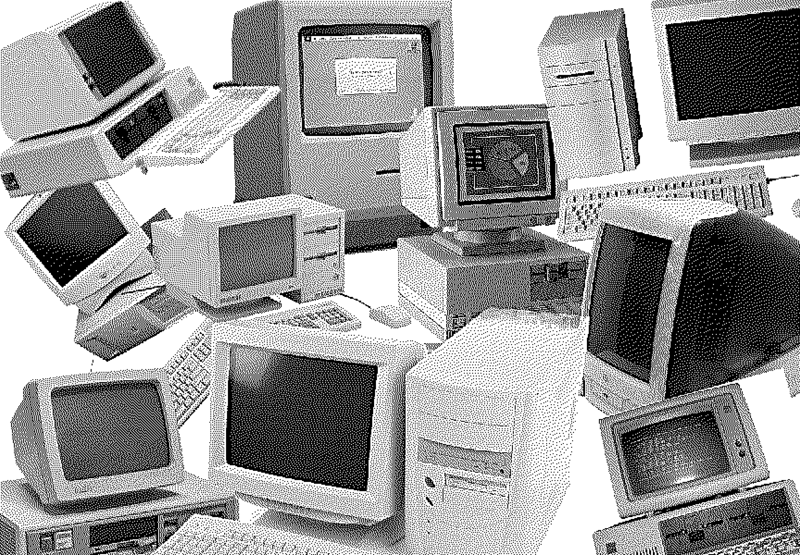 Decorative image of a cluster of old personal computers